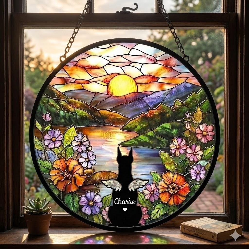 Personalized Doberman Pinscher Dog   Loss Sympathy Gift, Custom Dog Memorial Suncatcher, Pet Memorial Gift, Loss of Dog Gift, Remembrance