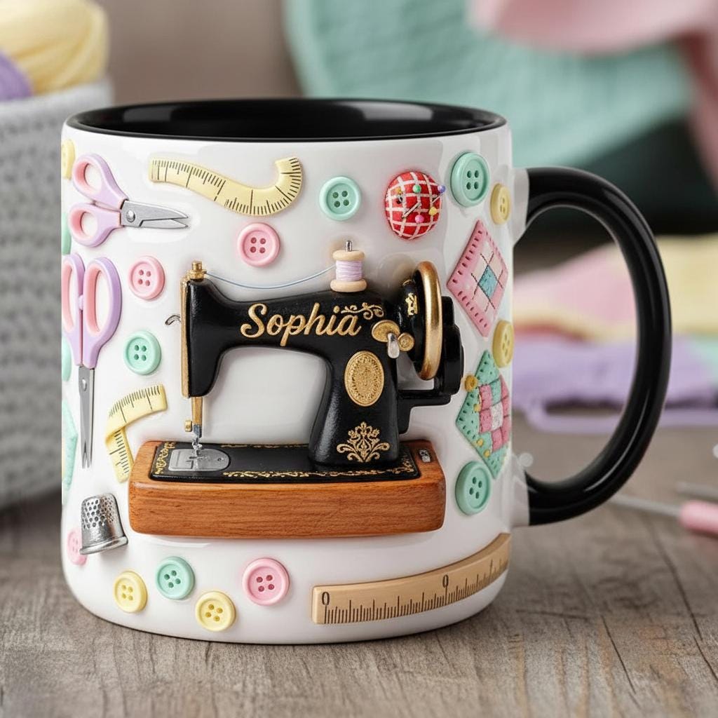 Personalized Sewing Mug, Custom Sewing Knitting Lover Coffee Cup, Mothers Day Gift, Gift for Mom Grandma