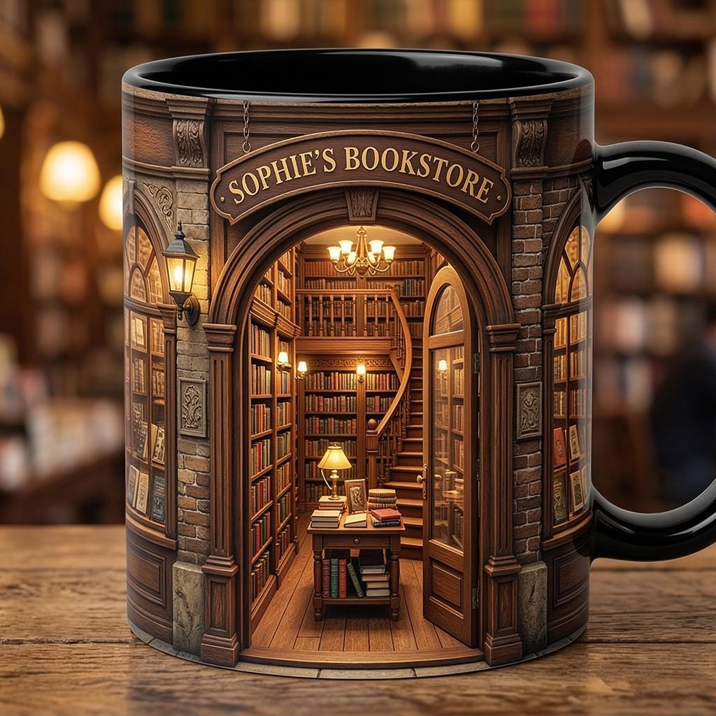Personalized Bookshop Faux 3D Effect Mug, Custom Name Mug, Book Lover Gift, Owner Book Store