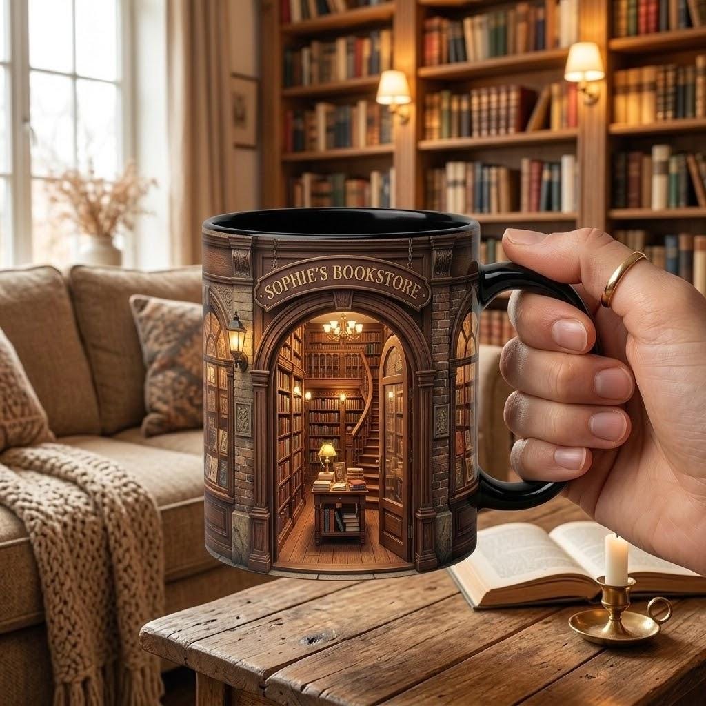 Personalized Bookshop Faux 3D Effect Mug, Custom Name Mug, Book Lover Gift, Owner Book Store - image 3