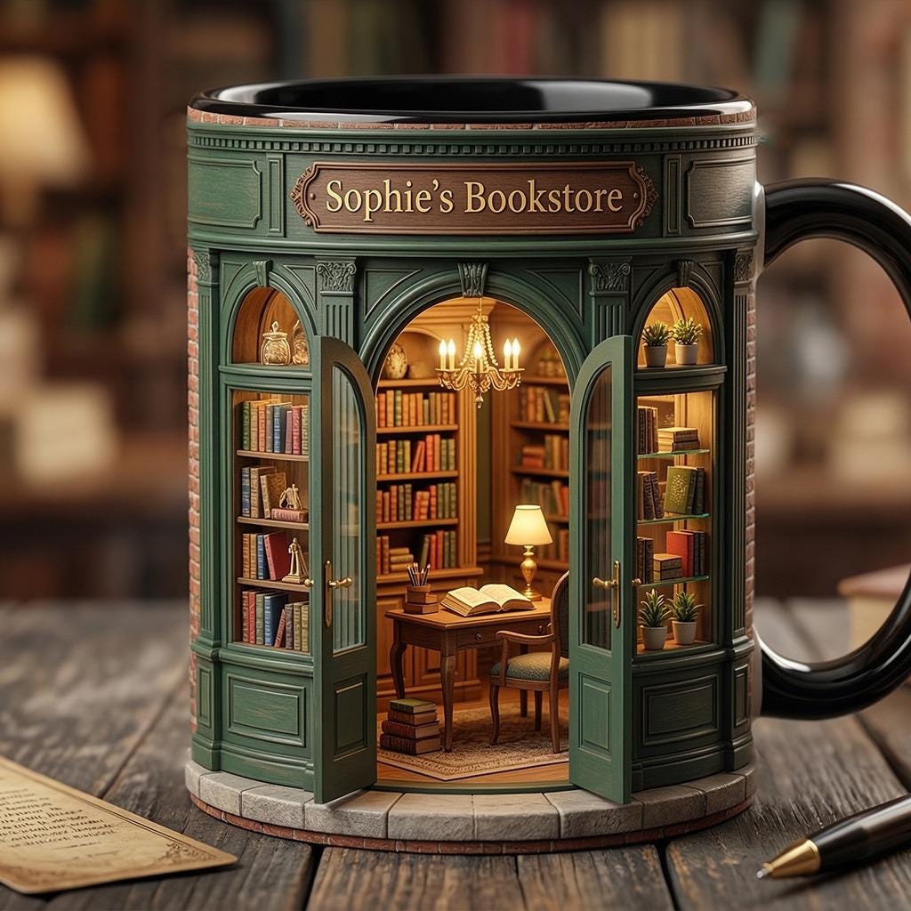 Personalized Owner Book Store Mug, Faux 3D Effect, Book Lover Gift