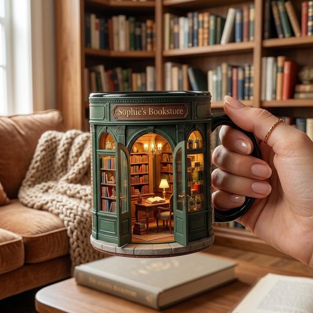 Personalized Owner Book Store Mug, Faux 3D Effect, Book Lover Gift - image 3