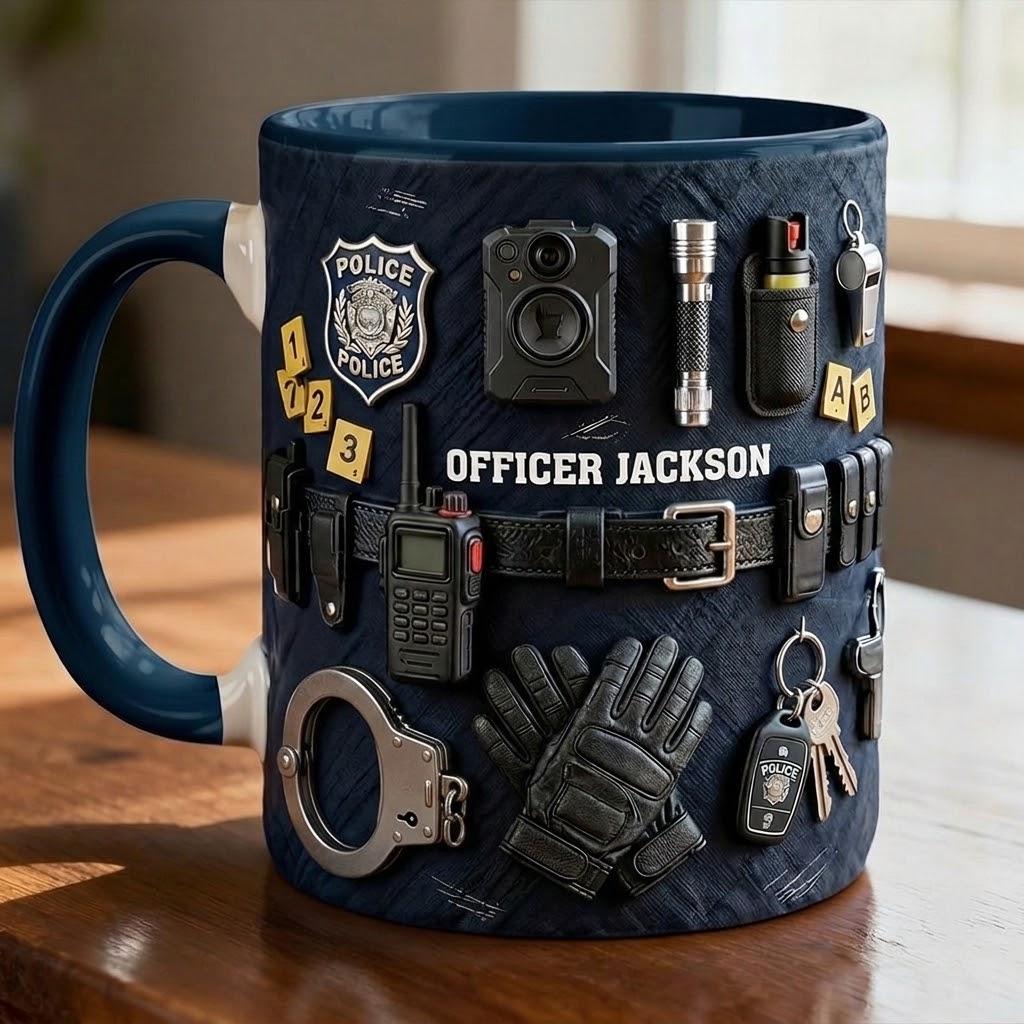 Personalized Police Accent Mug,Faux 3D Cup, Policement Two Tone Coffee Mug - image 3