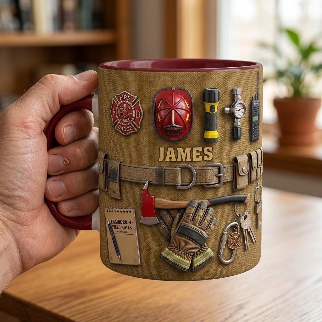 Personalized Firefighter Faux 3D Accent Mug, Fire Rescue Stuff Cup, Proud Fireman - image 2
