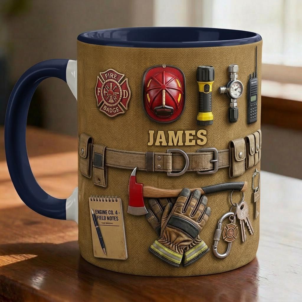 Personalized Firefighter Faux 3D Accent Mug, Fire Rescue Stuff Cup, Proud Fireman - image 4