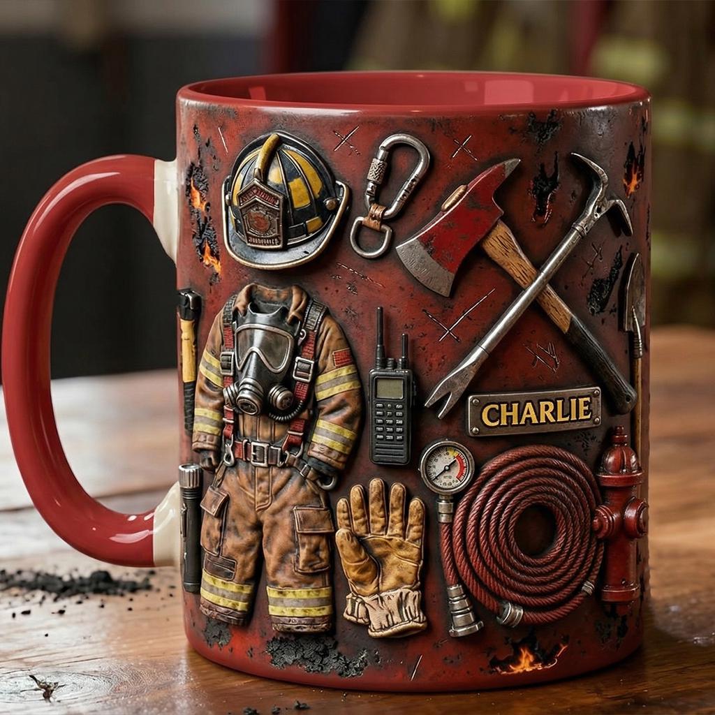 Personalized Firefighter Accent Mug, Fire Rescue Stuff Cup, Proud Fireman, Faux 3D Effect