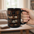 Book Cat Lover Mug, Bookshelf with Sleeping Cat Coffee Cup, Gift for Reading Lover - image 4