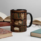 Book Cat Lover Mug, Bookshelf with Sleeping Cat Coffee Cup, Gift for Reading Lover - image 4