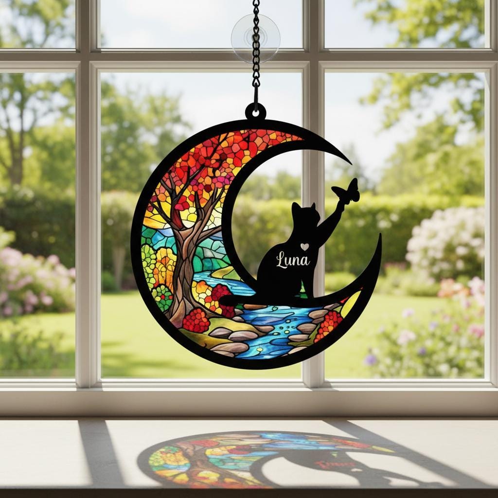 Personalized Cat Memorial Suncatcher, Custom Loss Of Cat Sympathy Gift,In Loving Memory, Gift For Cat Lovers - image 4