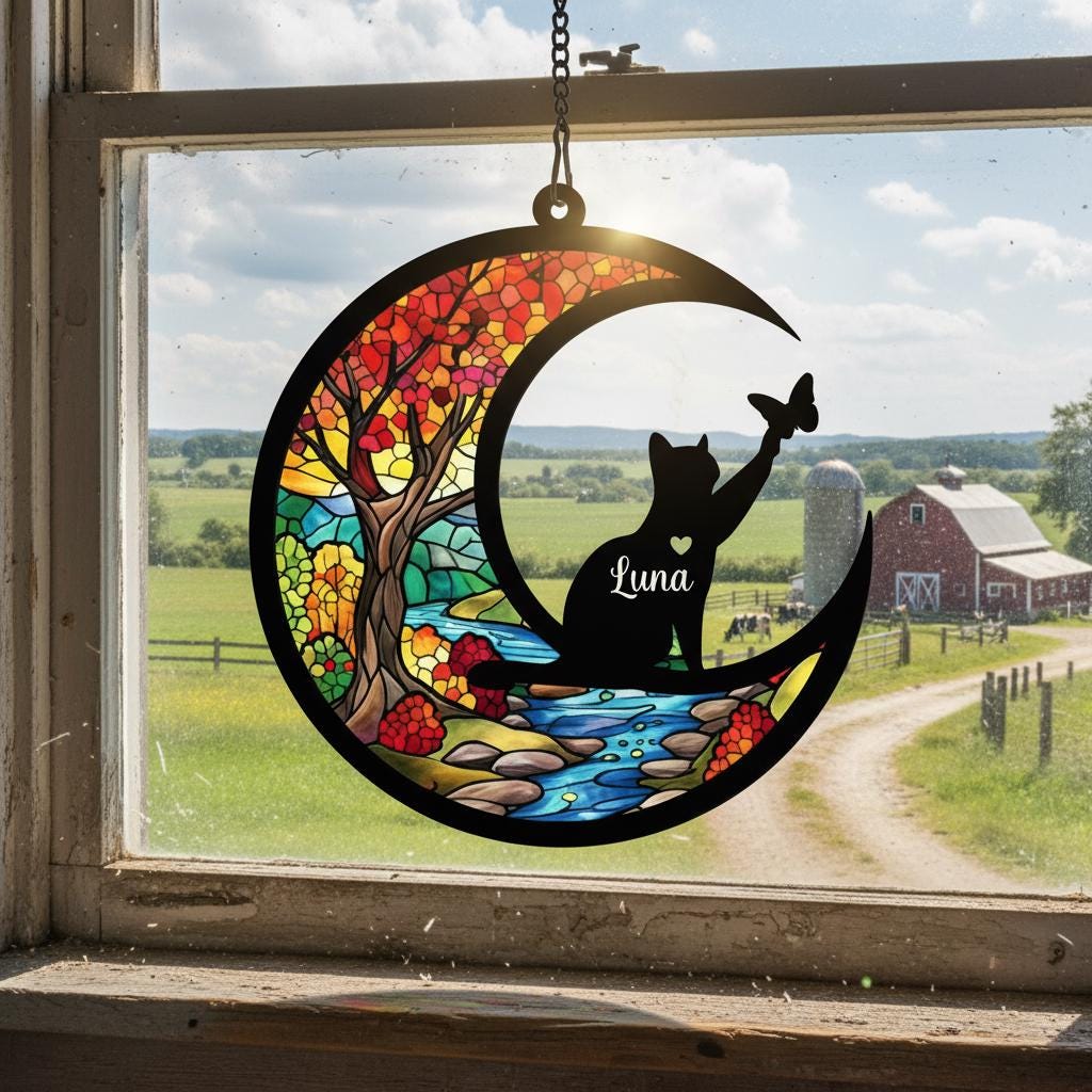 Personalized Cat Memorial Suncatcher, Custom Loss Of Cat Sympathy Gift,In Loving Memory, Gift For Cat Lovers - image 5
