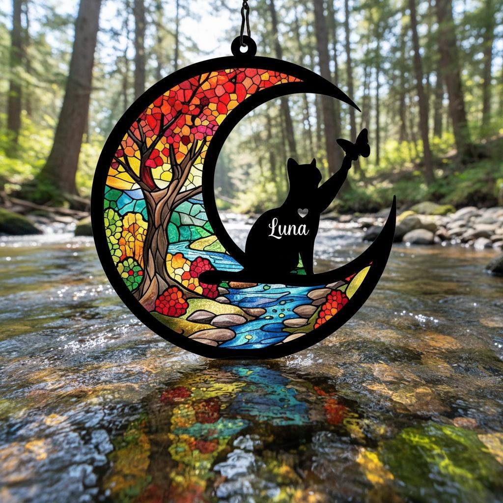 Personalized Cat Memorial Suncatcher, Custom Loss Of Cat Sympathy Gift,In Loving Memory, Gift For Cat Lovers - image 3