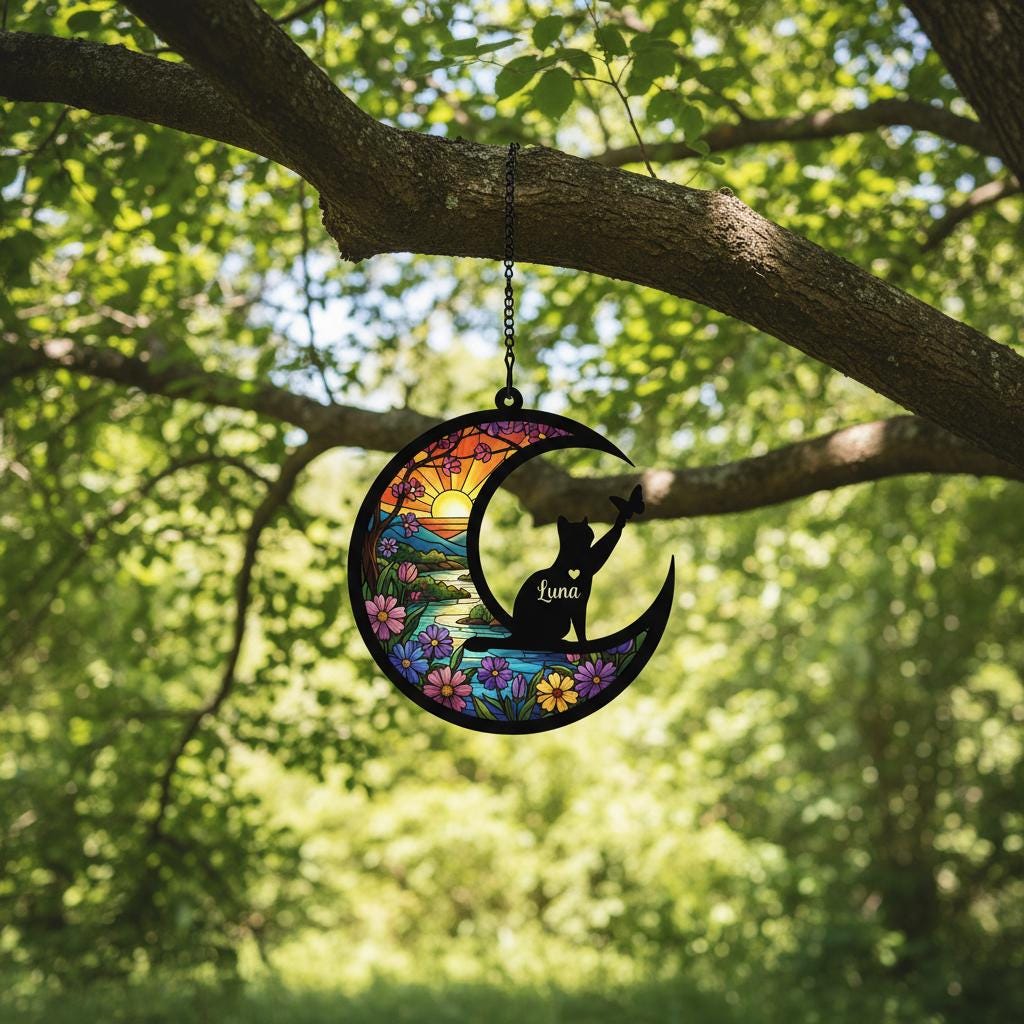 Personalized Cat Memorial Suncatcher, Custom Loss Of Cat Sympathy Gift, Gift For Cat Lovers, Cat Remembrance Gift - image 4