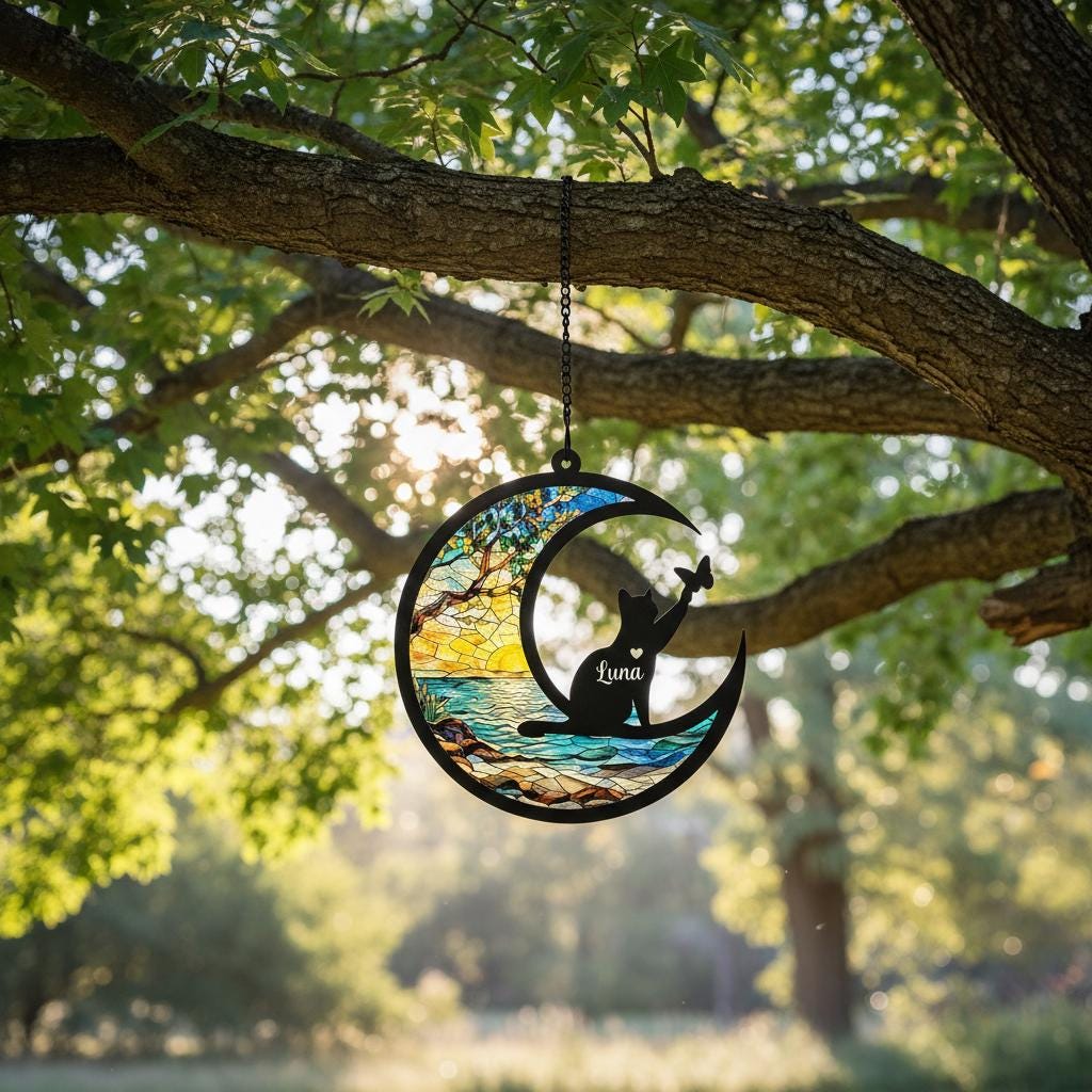 Custom Cat Memorial Suncatcher, Personalized   Loss Of Cat Sympathy Gift, Gift For Cat Lovers, Cat Remembrance Gift - image 3