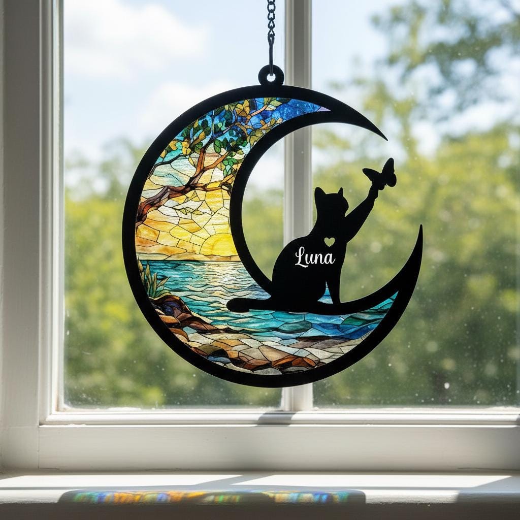 Custom Cat Memorial Suncatcher, Personalized   Loss Of Cat Sympathy Gift, Gift For Cat Lovers, Cat Remembrance Gift