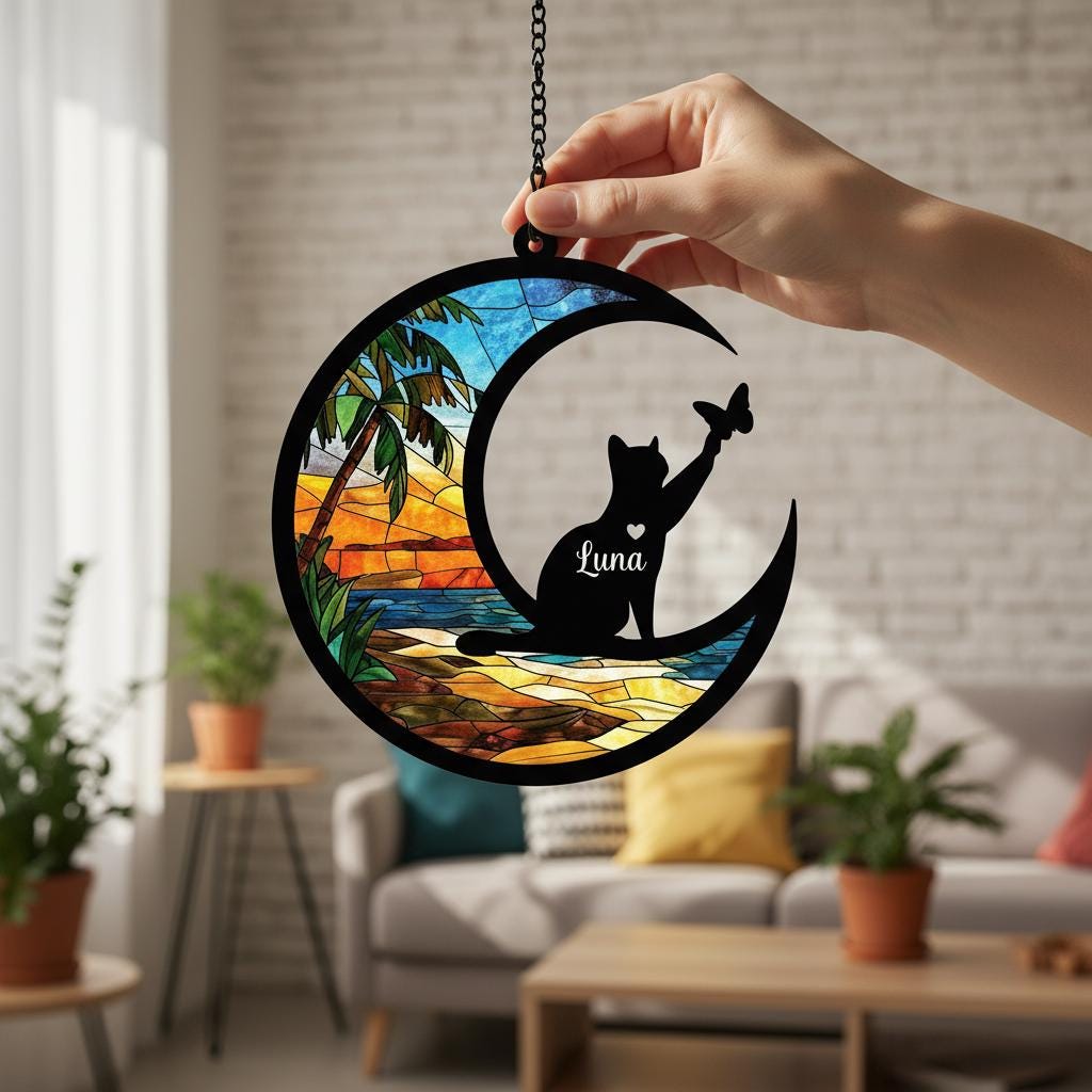 Custom Cat Memorial Suncatcher, Personalized  Loss Of Cat Sympathy Gift, Gift For pet Lovers, Cat Remembrance Gift - image 5