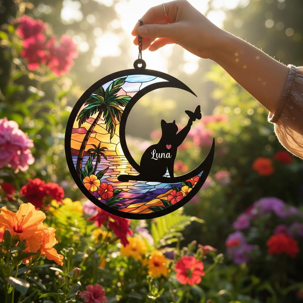 Custom Cat Memorial Suncatcher, Personalized Loss Of Cat Sympathy Gift, Gift For pet Lovers, Cat Remembrance Gift