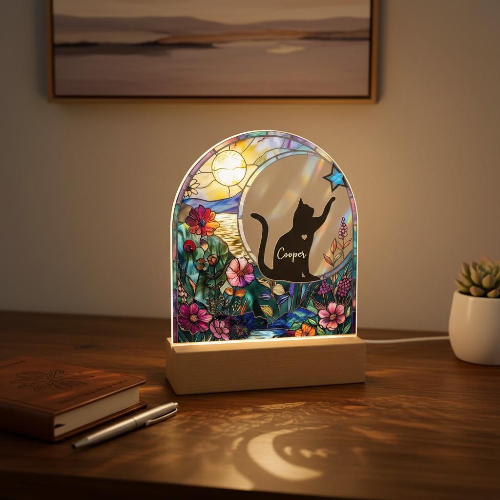 Personalized Cat Memorial LED Night Light — Custom Loss Of Cat Sympathy Gift, Pet Memorial Gift, Cat Memorial Gift - image 6