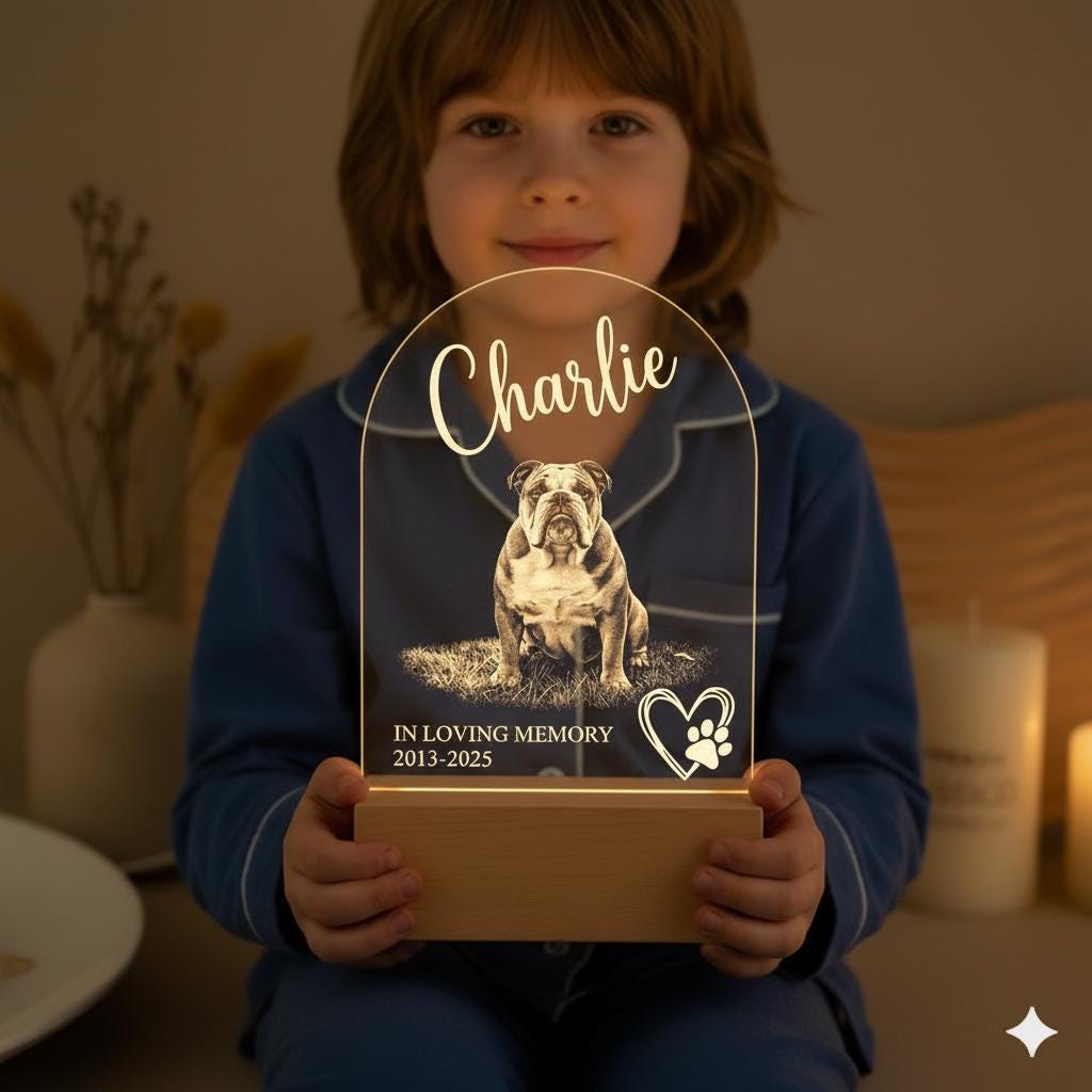Personalized Pet Memorial LED Night Light — Custom Dog or Cat Photo Sympathy Gift, Pet Memorial Gift, lover Pet Gift - image 2