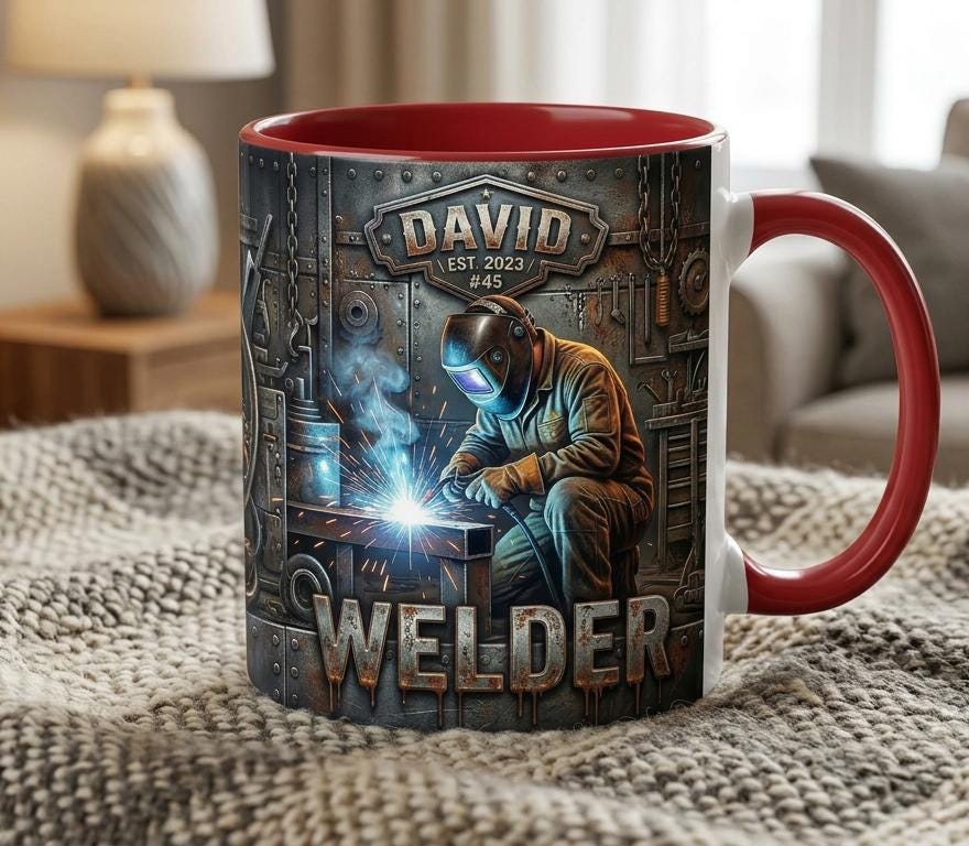 Welder 3D Effect, Custom Name Accent Mug, Personalized Welder Coffee Cup, Gift For Husband - image 3