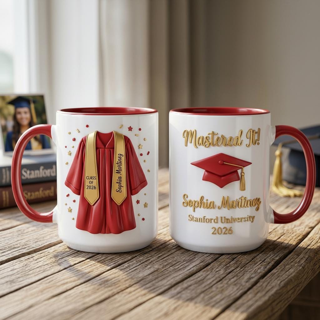 Personalized Graduation Mug, Class of 2026 Mug, College Graduated, New Graduate Gift, Faux 3D Mug - Flat Surface - image 3