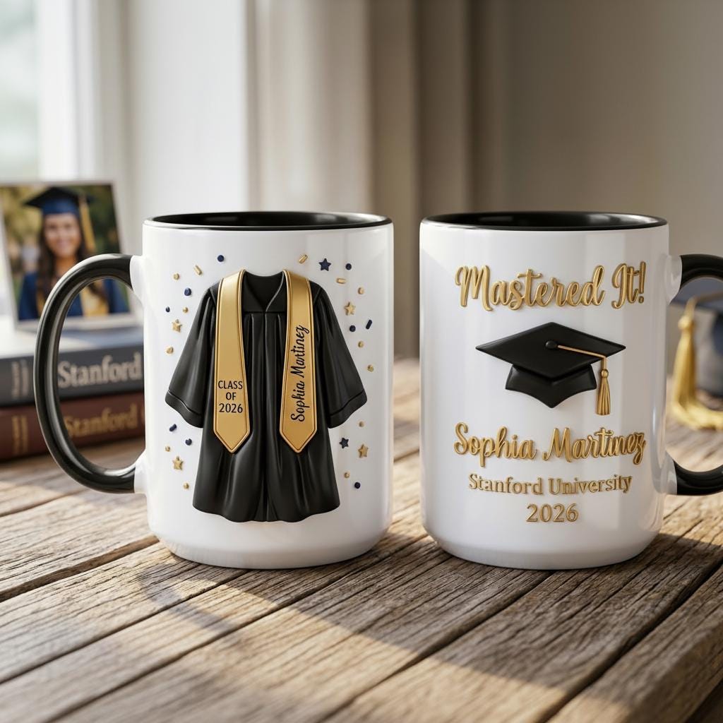 Personalized Graduation Mug, Class of 2026 Mug, College Graduated, New Graduate Gift, Faux 3D Mug - Flat Surface - image 2