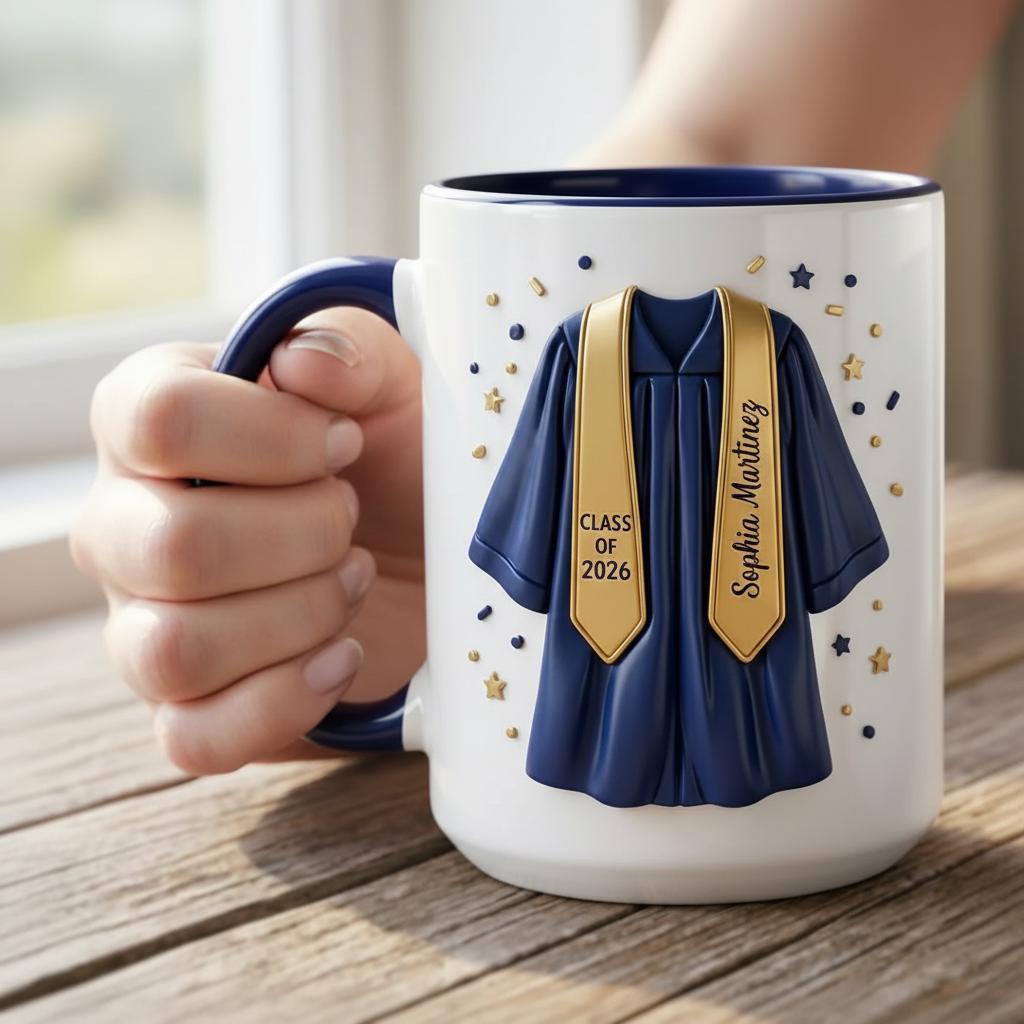 Personalized Graduation Mug, Class of 2026 Mug, College Graduated, New Graduate Gift, Faux 3D Mug - Flat Surface - image 4