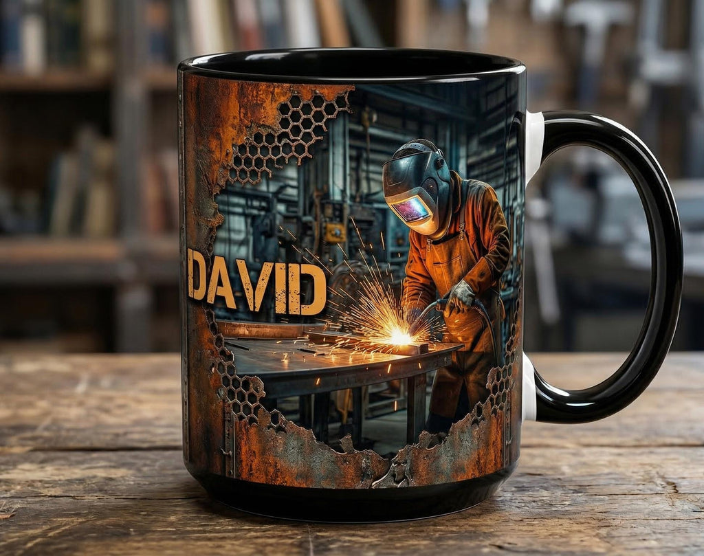 Welder 3D Effect, Custom Name Accent Mug, Personalized Welder Coffee Cup, Gift For Husband