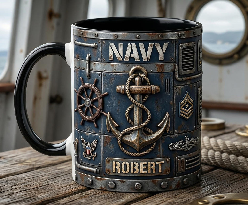 Custom Name Military Mug, Personalized US Army Navy Coffee Mug, Gift for Him Her