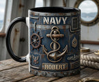 Custom Name Military Mug, Personalized US Army Navy Coffee Mug, Gift for Him Her