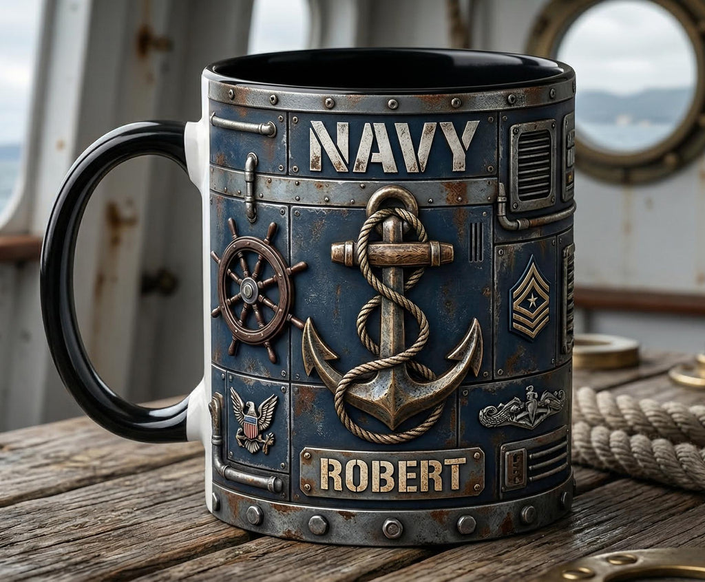 Custom Name Military Mug, Personalized US Army Navy Coffee Mug, Gift for Him Her
