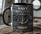 Custom Name Military Mug, Personalized US Army Navy Coffee Mug, Gift for Him Her