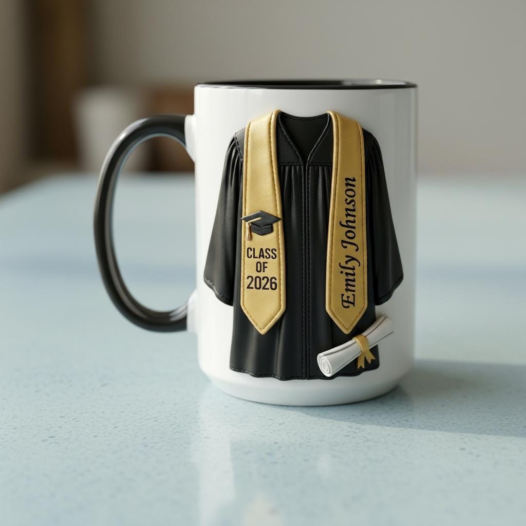 Personalized Graduation Mug, Class of 2026 Mug, College Graduated, New Graduate Gift, Faux 3D Mug - Flat Surface - image 6