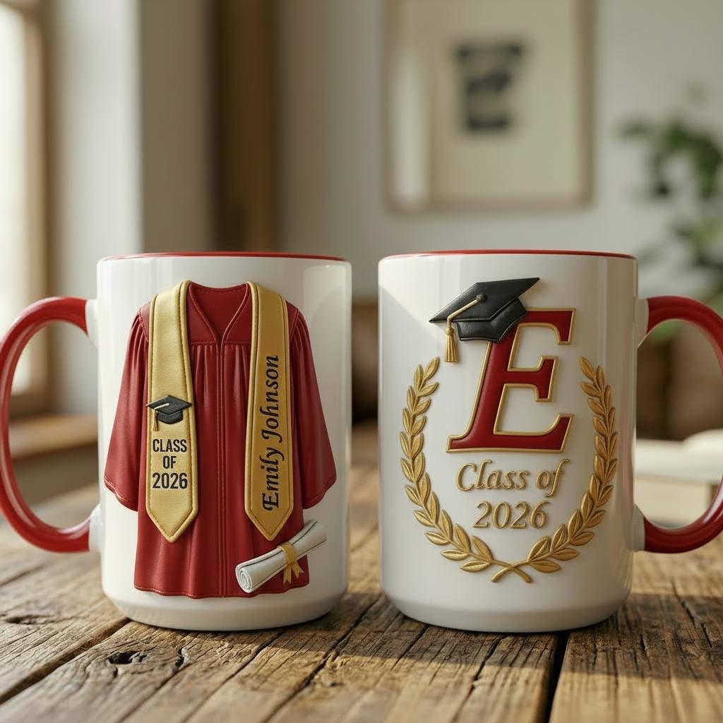 Personalized Graduation Mug, Class of 2026 Mug, College Graduated, New Graduate Gift, Faux 3D Mug - Flat Surface - image 2