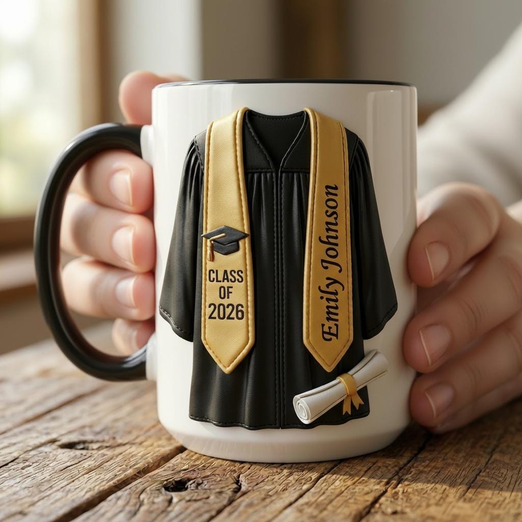 Personalized Graduation Mug, Class of 2026 Mug, College Graduated, New Graduate Gift, Faux 3D Mug - Flat Surface - image 3