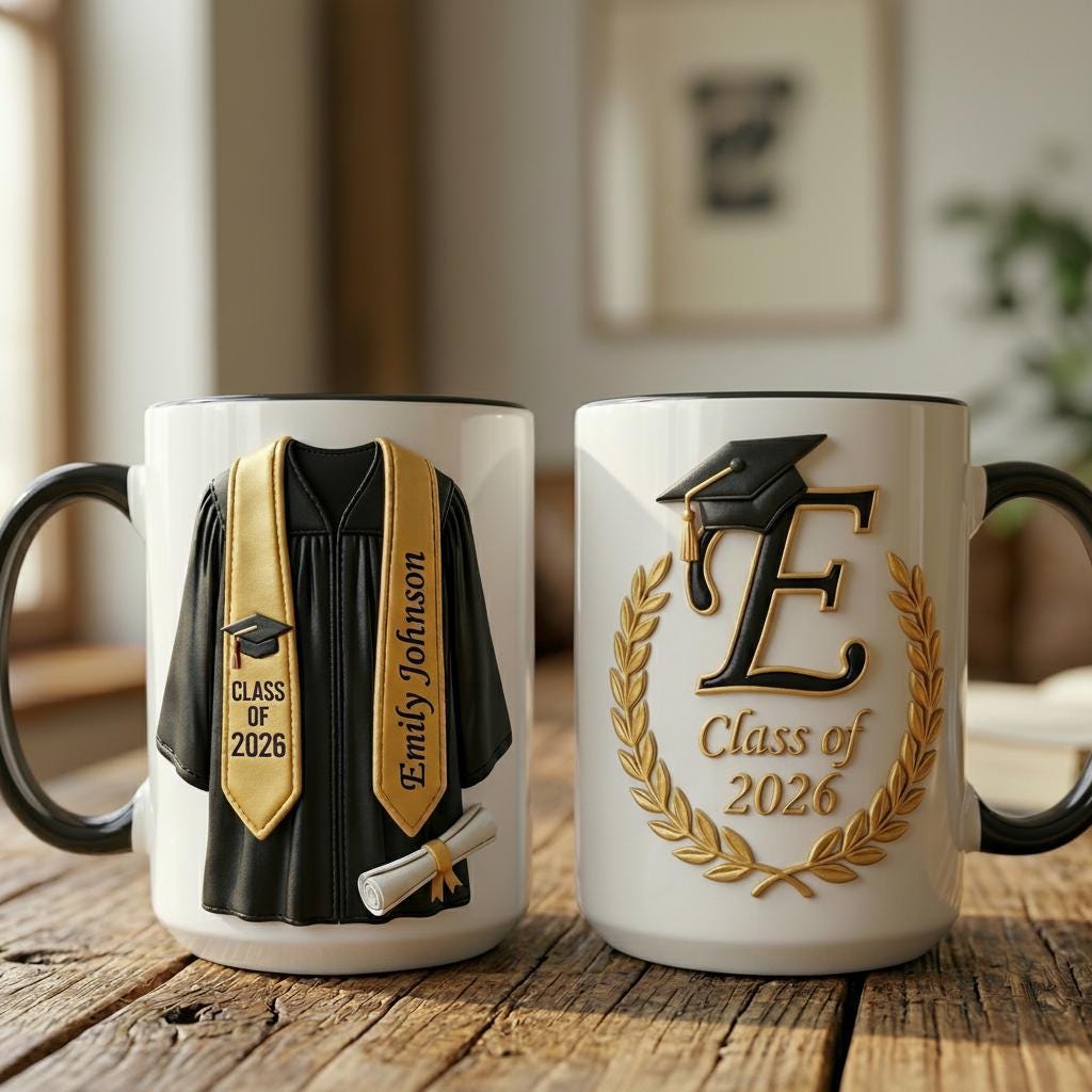 Personalized Graduation Mug, Class of 2026 Mug, College Graduated, New Graduate Gift, Faux 3D Mug - Flat Surface