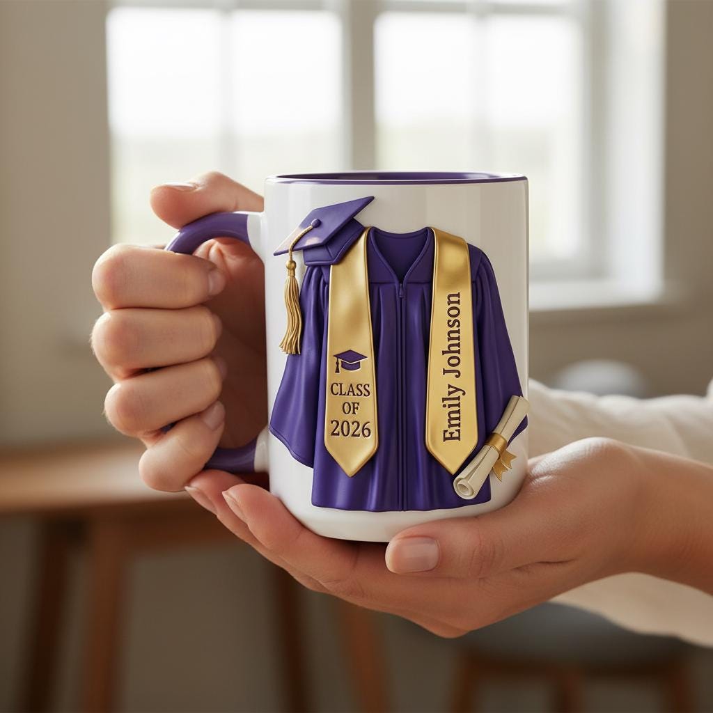 Personalized Graduation Mug, College Graduated, New Graduate Gift, Faux 3D Mug - Flat Surface - image 4