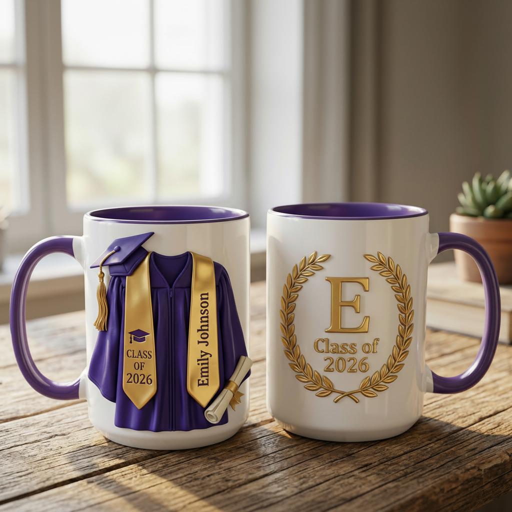 Personalized Graduation Mug, College Graduated, New Graduate Gift, Faux 3D Mug - Flat Surface - image 2