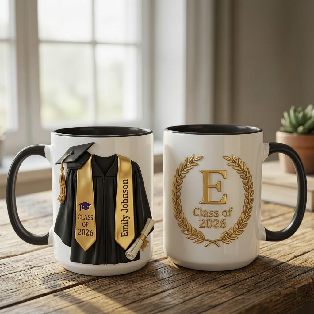 Personalized Graduation Mug, College Graduated, New Graduate Gift, Faux 3D Mug - Flat Surface - image 3