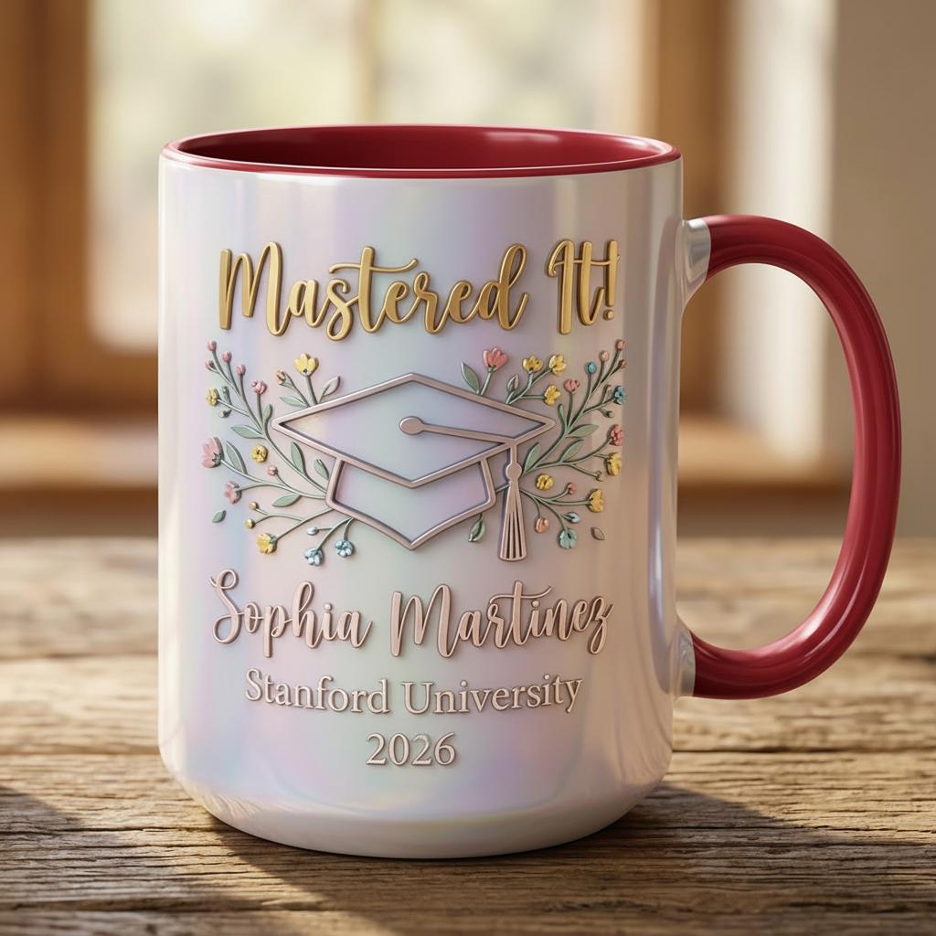 Personalized Masters Degree Mug, Mastered It Mug, Masters Degree Graduation Gift, Faux 3D Mug - Flat Surface