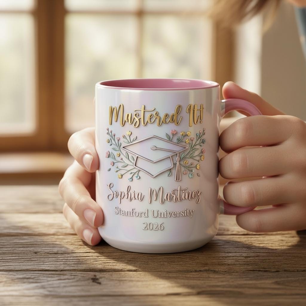 Personalized Masters Degree Mug, Mastered It Mug, Masters Degree Graduation Gift, Faux 3D Mug - Flat Surface - image 3
