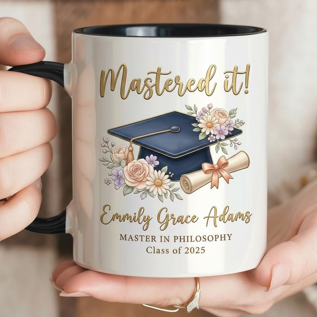 Personalized Masters Degree Mug, Mastered It Mug, Graduation Gift, Faux 3D Mug - Flat Surface - image 2