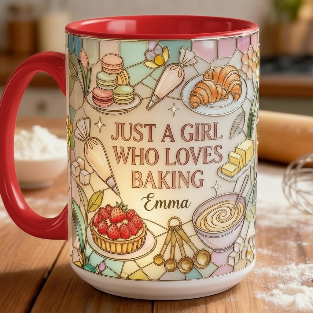 Personalized Baker Mug, Faux 3D Effect Baking Tools Design, Kitchen Gift, Baking Lover Gift, Flat Surface - image 2