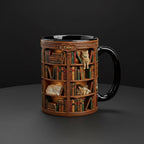 Personalized Book Cat Lover Mug, Custom Bookshelf with Sleeping Cat Coffee Cup, Gift for Reading Lover - image 2