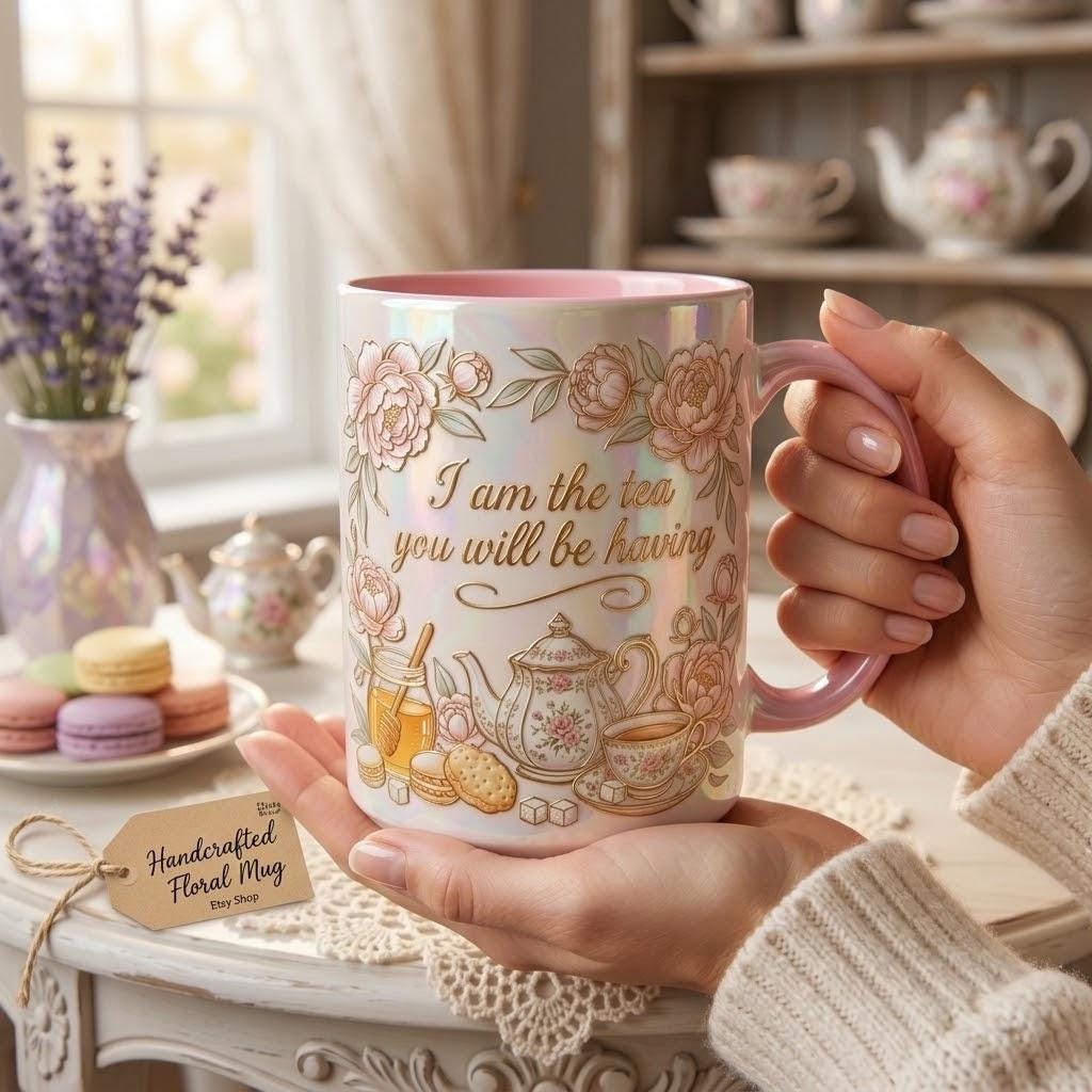 I Am The Tea You Will Be Having Faux 3D Accent Mug, Bookish Tea Lover Mug, Romance Reader Gift