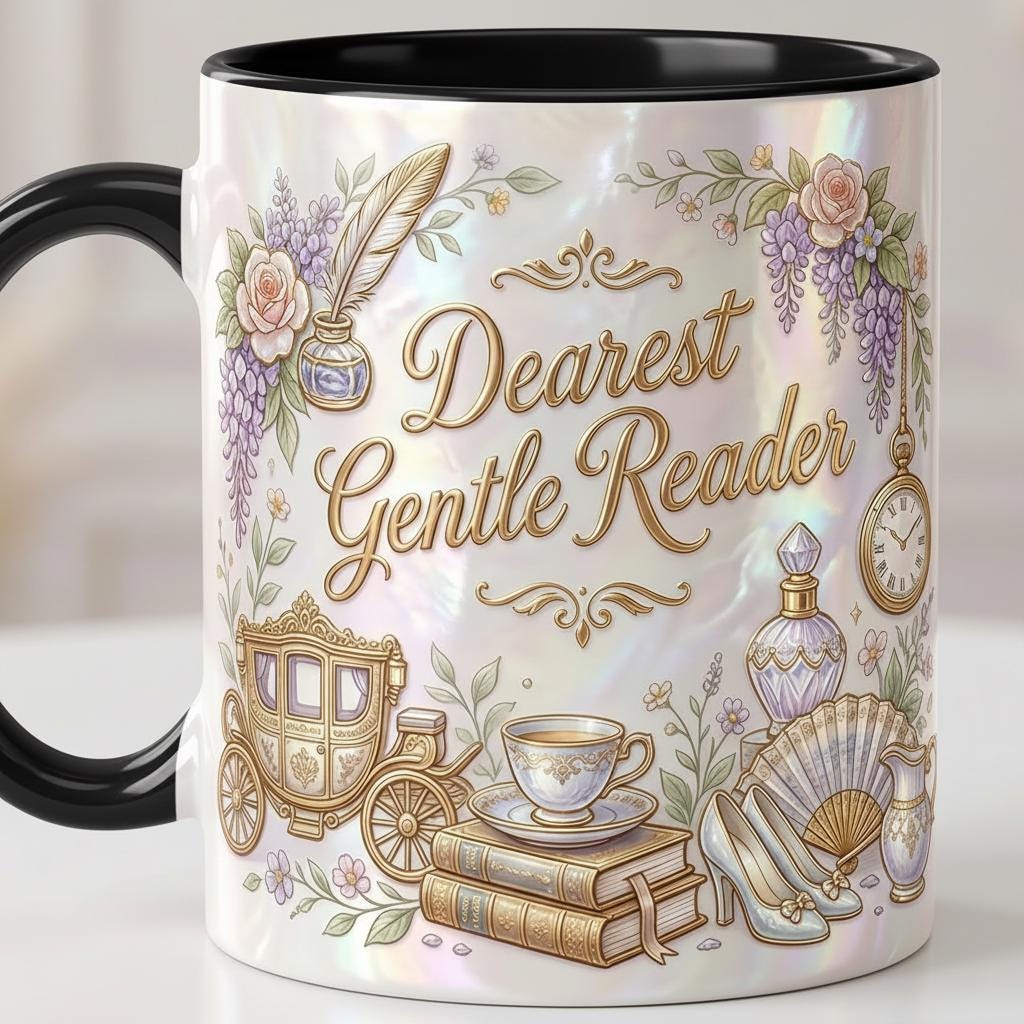 Dearest Gentle Reader Accent Mug, Bookish Tea Lover Mug, Romance Reader Gift, Faux 3D Effect - image 3