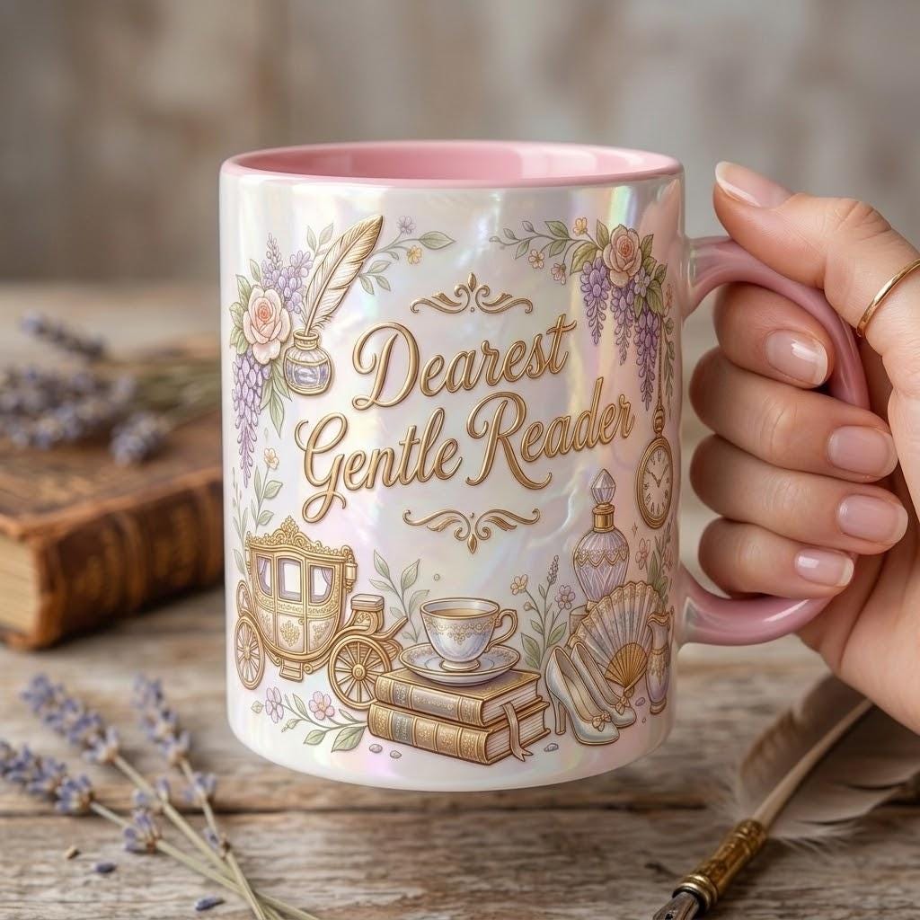 Dearest Gentle Reader Accent Mug, Bookish Tea Lover Mug, Romance Reader Gift, Faux 3D Effect