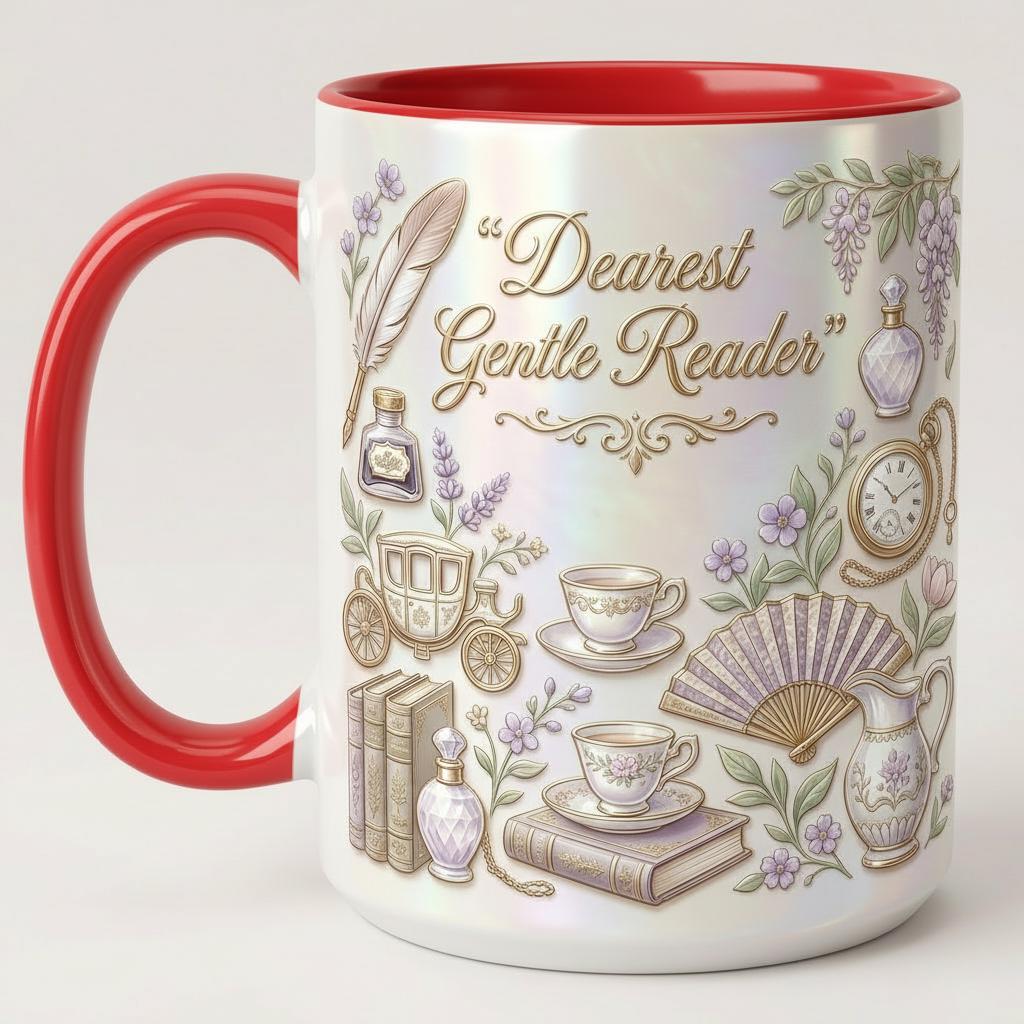 Dearest Gentle Reader Faux 3D Effect Accent Mug, Bookish Tea Lover Cup, Romance Reader Giff - image 4