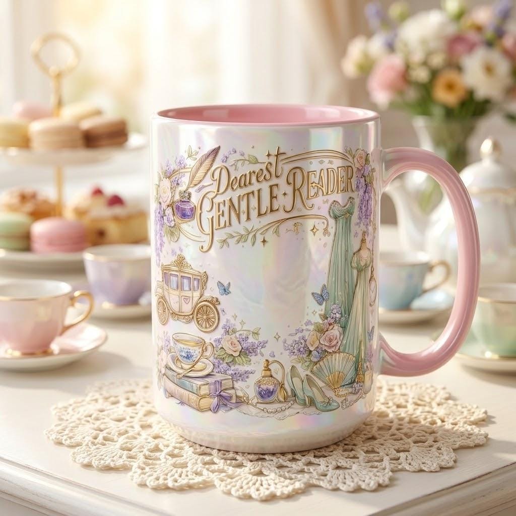 Dearest Gentle Reader Faux 3D Accent Mug, Bookish Tea Lover, Romance Reader Gift