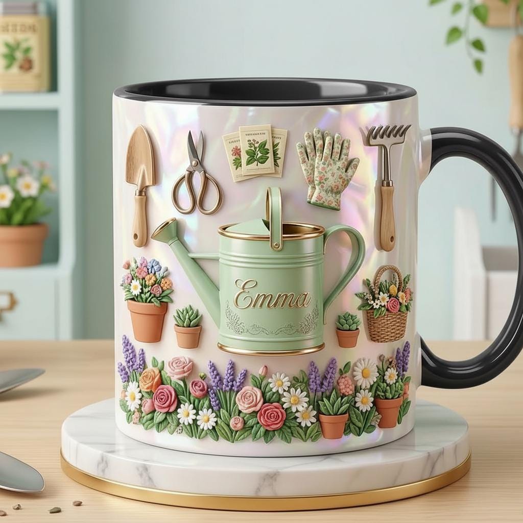 Personalized Gardening Accent Mug, Faux 3D Effect Mug, Gift for Mom Grandma - image 4