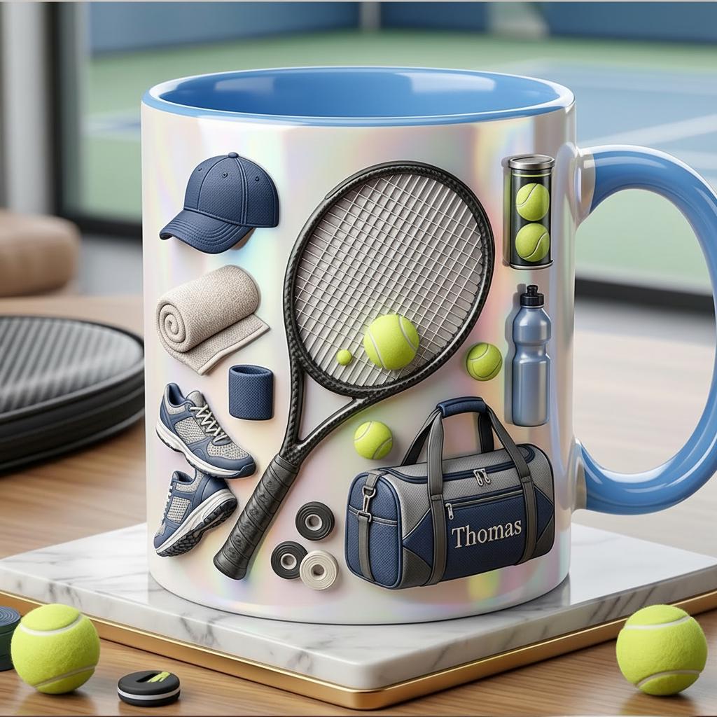 Personalized Tennis Accent Mug, Cute Tennis Coffee Cup, Gift For Tennis Lover, Faux 3D Effect - image 3